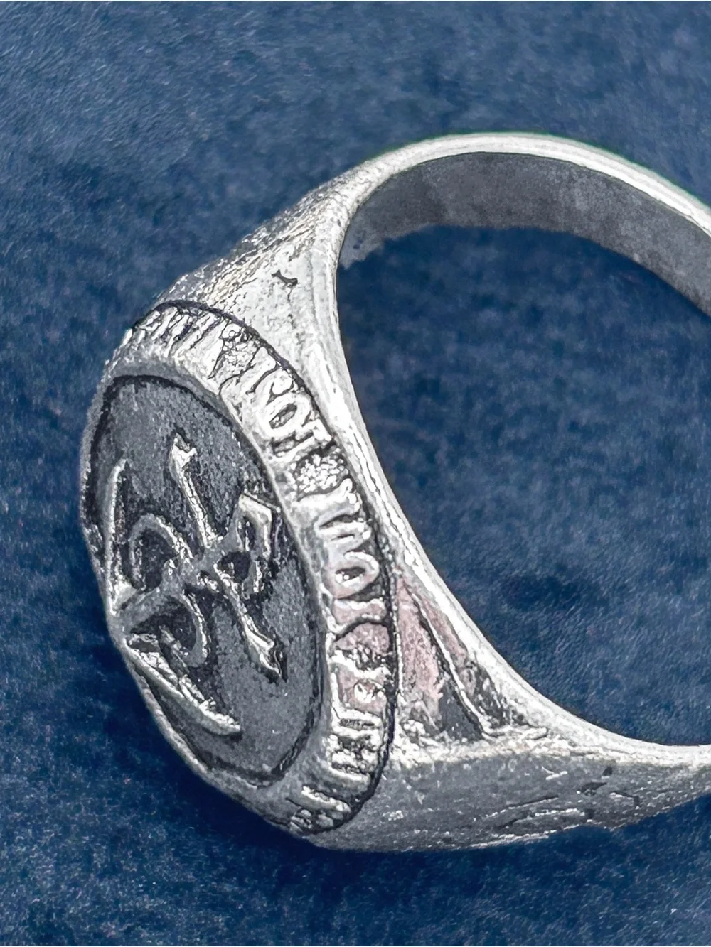 Gothic Signet Ring Anchor & Compass Rose Silver Tone Size 13.5